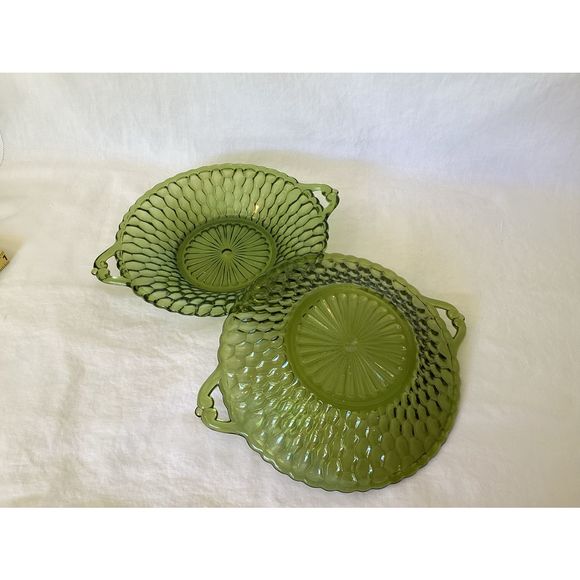 Pair of Indiana Glass Serving Bowls Honeycomb Optic Pattern - Picture 2 of 2